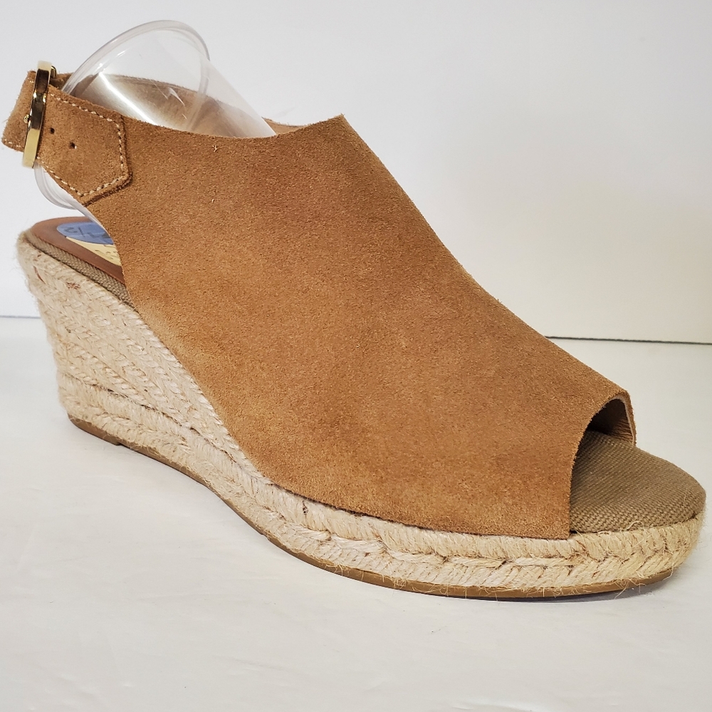 Kanna Spain Tan leather suede espadrille jute sling back Wedge heel 7.5